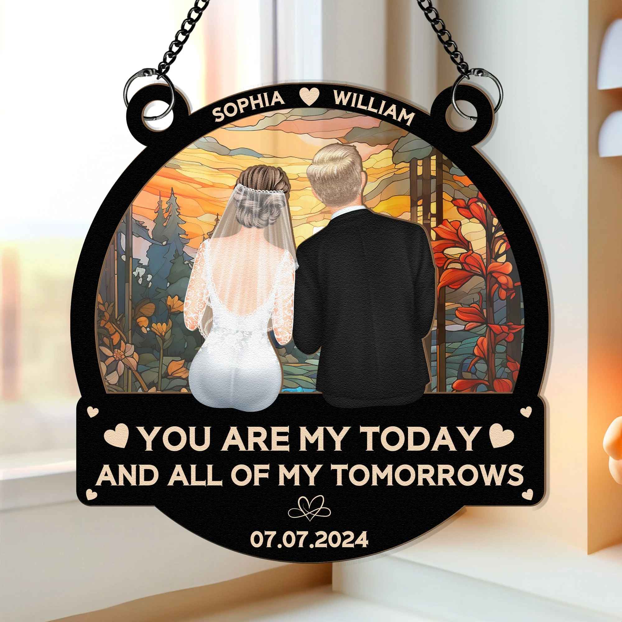 Custom Wedding Ornament - "You Are My Today and All of My Tomorrows" Personalized Window Hanging Decoration - Image 4