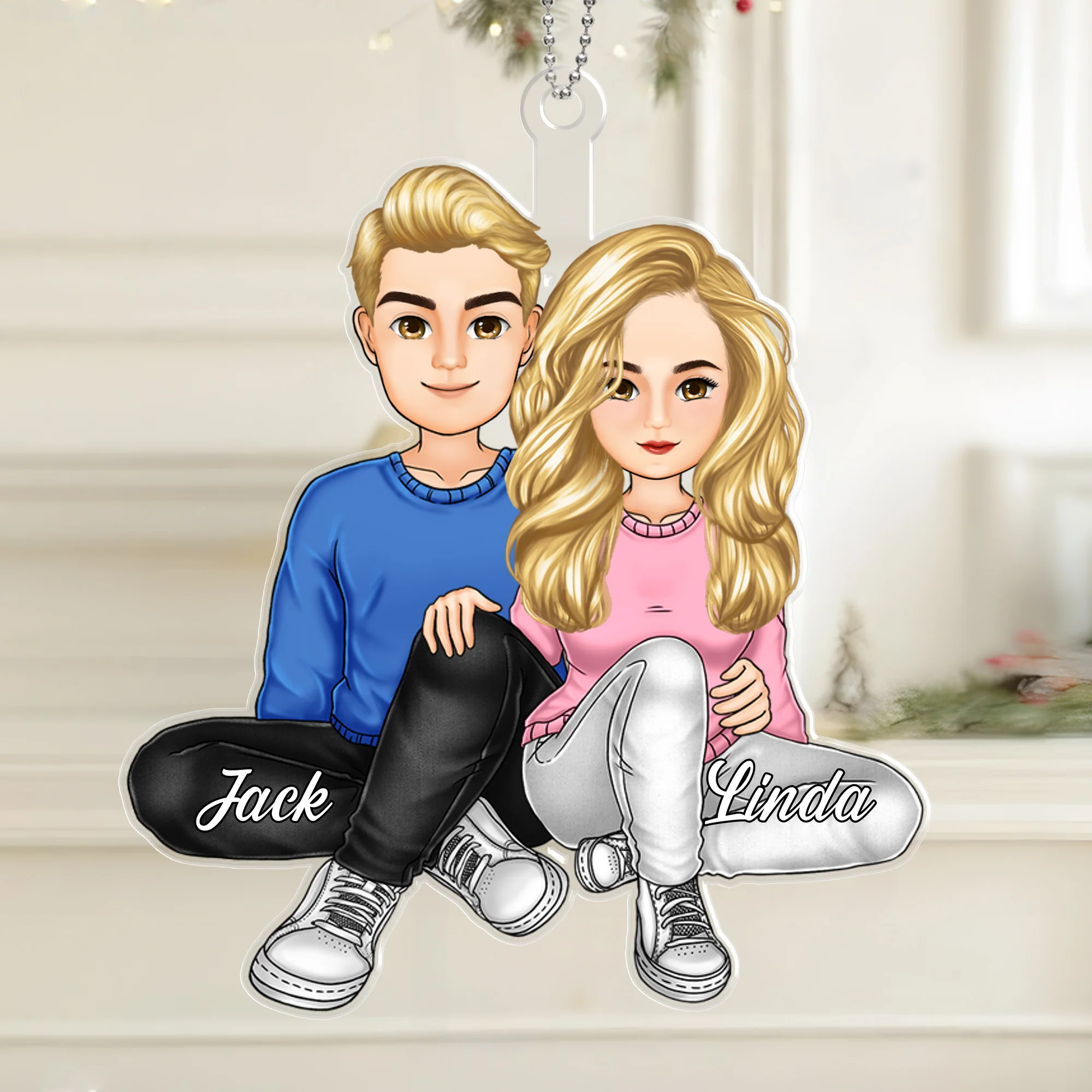 Personalized Couple Ornament - Adorable Sitting Pose Gift for Christmas and Anniversaries - Image 2