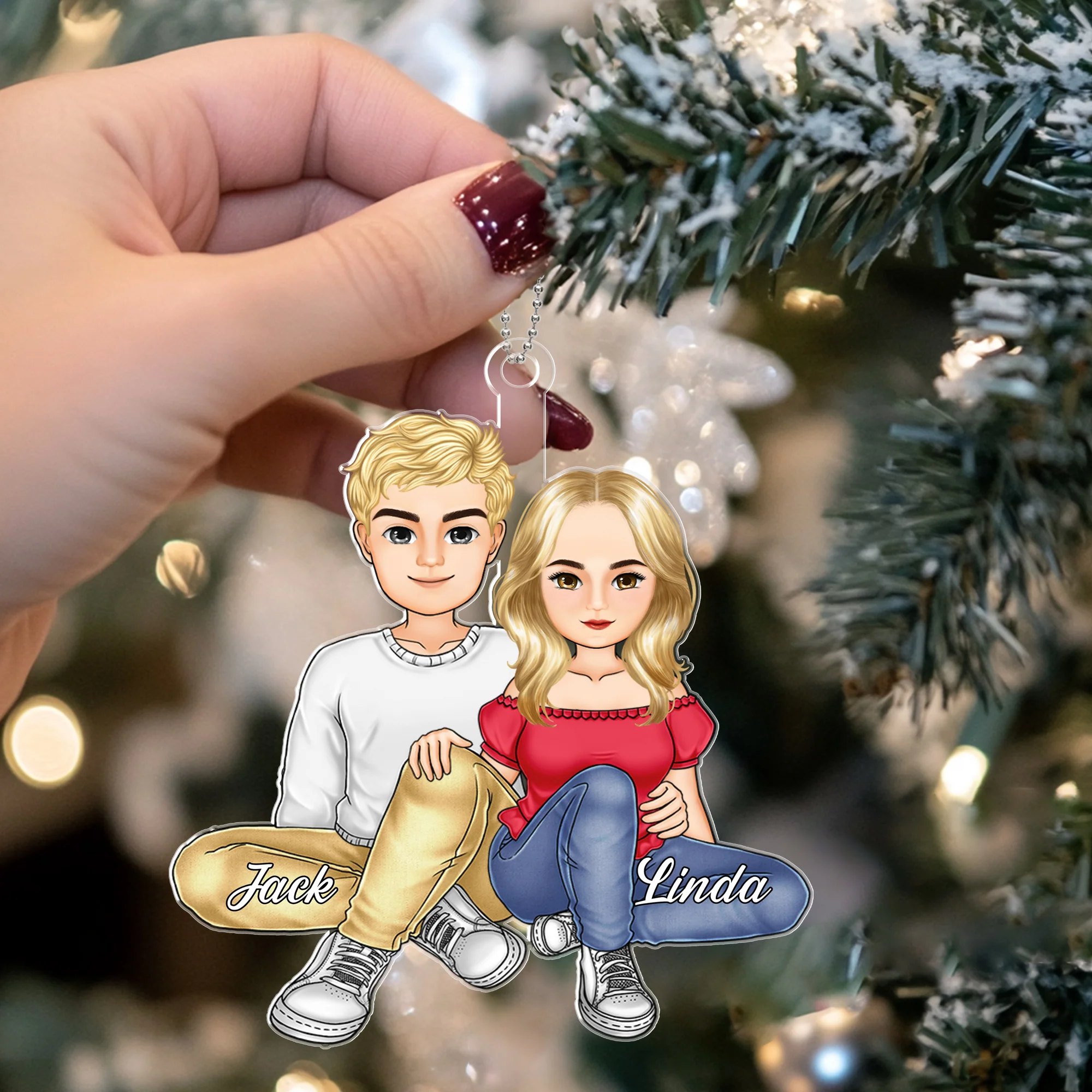 Personalized Couple Ornament - Adorable Sitting Pose Gift for Christmas and Anniversaries - Image 3