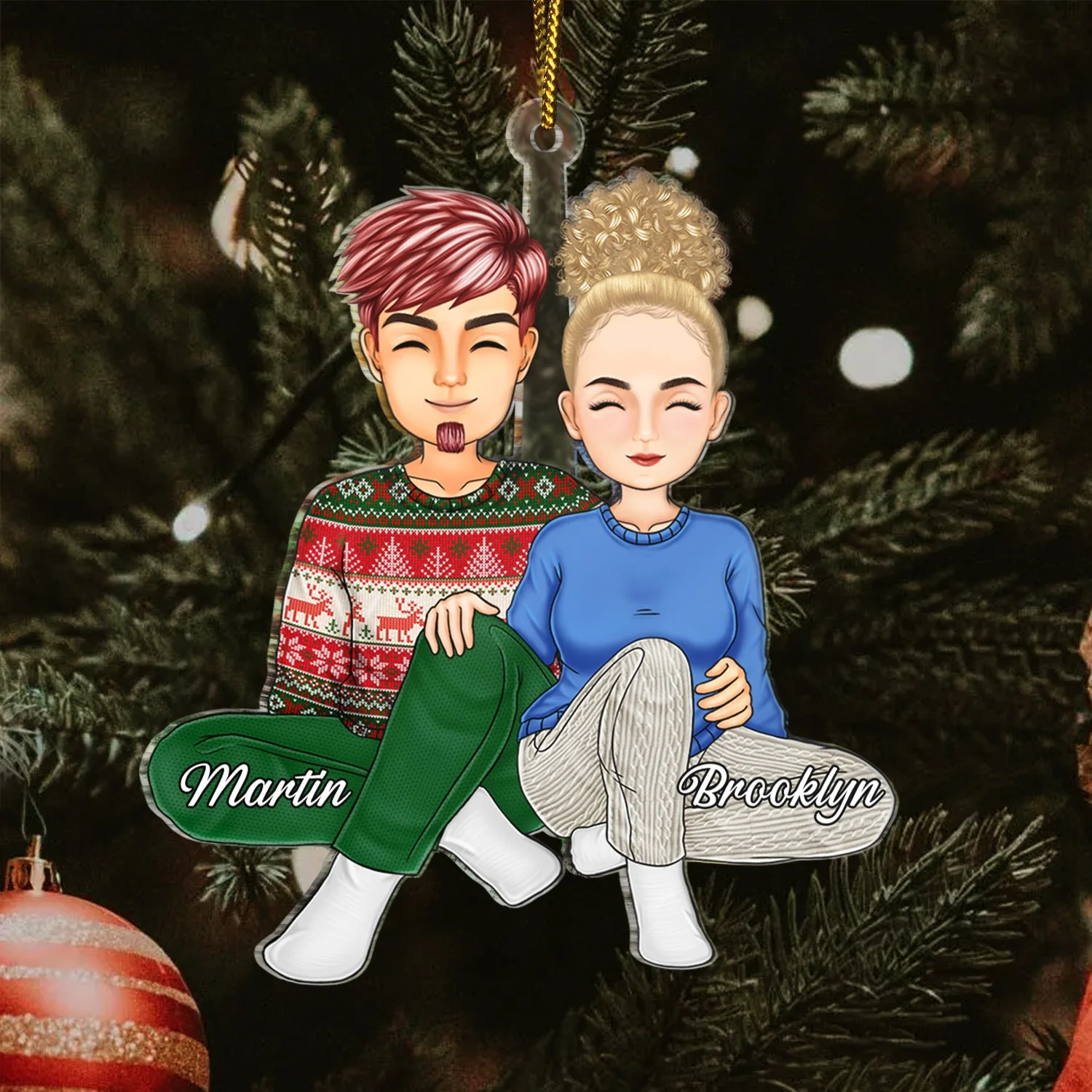 Personalized Couple Ornament - Adorable Sitting Pose Gift for Christmas and Anniversaries - Image 4