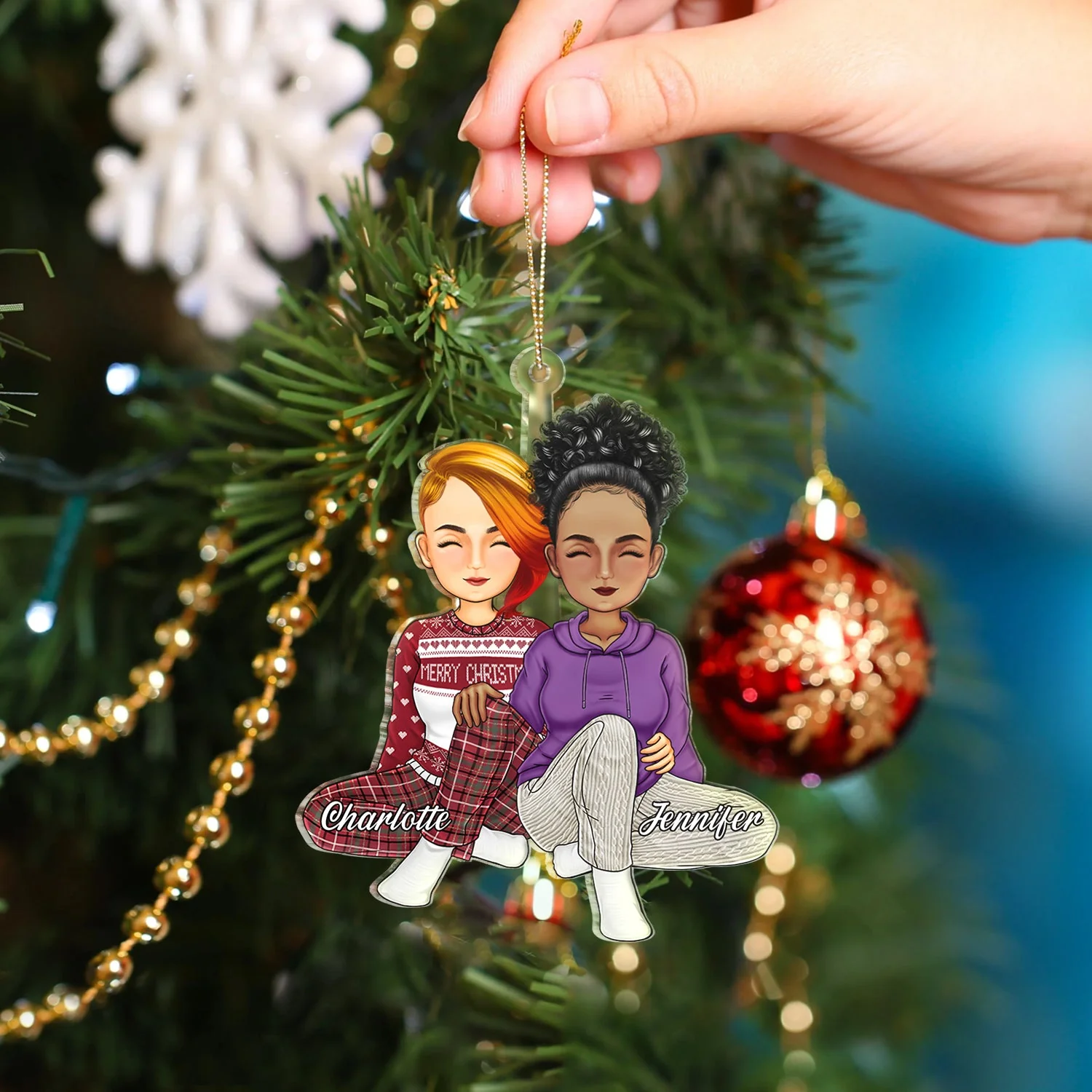 Personalized Couple Ornament - Adorable Sitting Pose Gift for Christmas and Anniversaries - Image 5