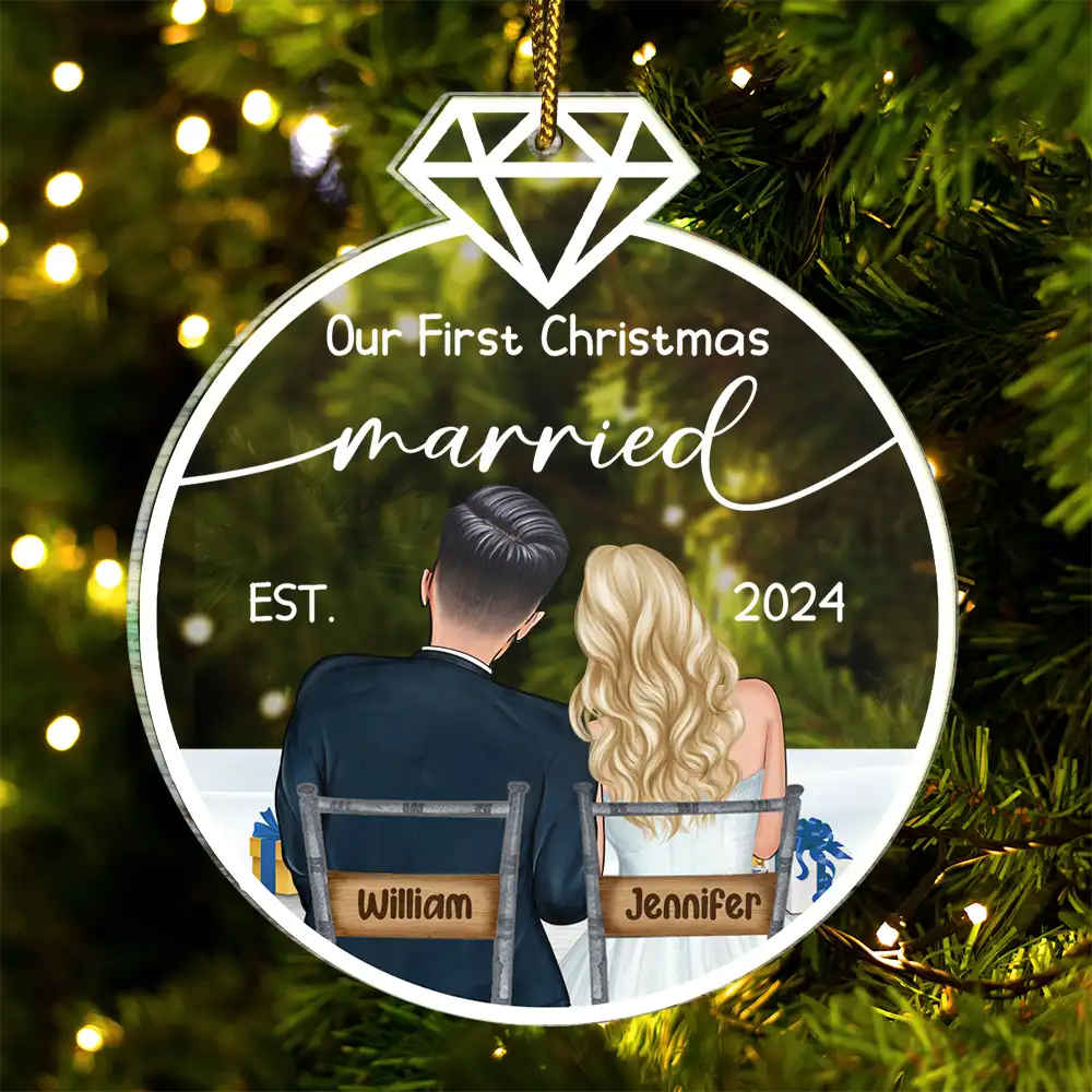 Our First Christmas Married Ornament – Personalized Acrylic Ornament with Romantic Couple Back Design - Image 4