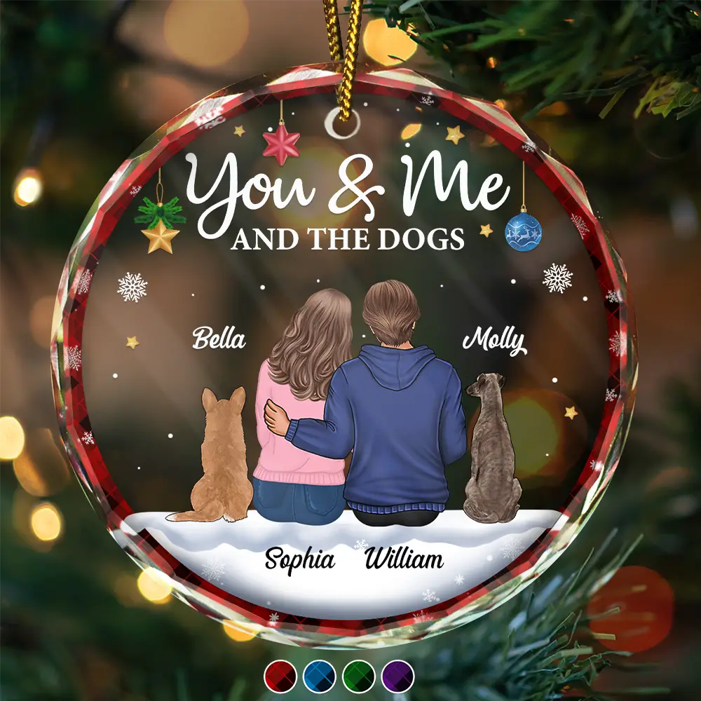 Personalized Christmas Ornament - "You & Me & The Dogs" Crystal Circle Design - Image 4