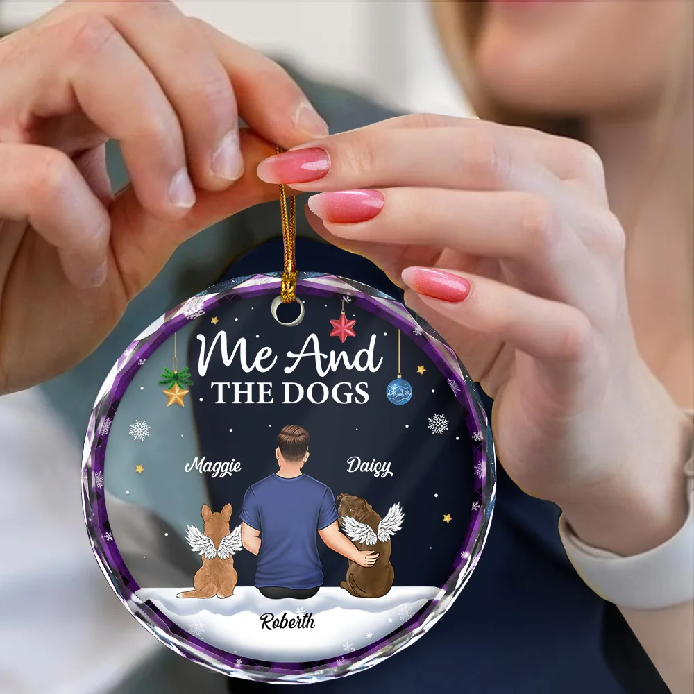 Personalized Christmas Ornament - "You & Me & The Dogs" Crystal Circle Design - Image 7