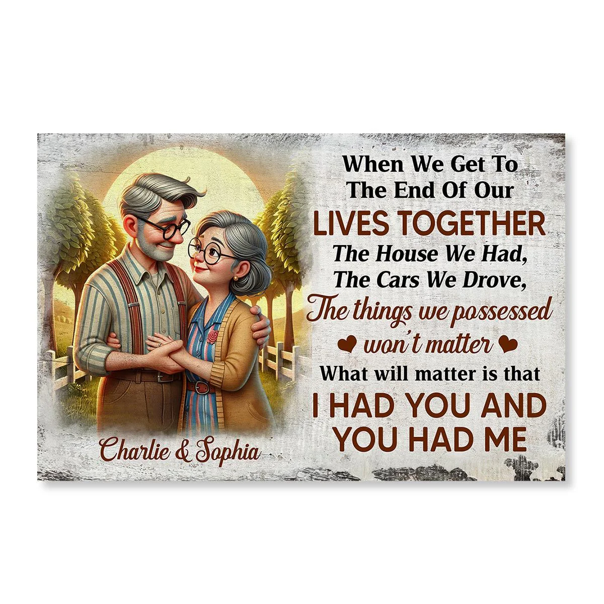Personalized Elderly Couple Embrace Poster or Canvas - "I Had You and You Had Me" Romantic Keepsake Gift - Image 3
