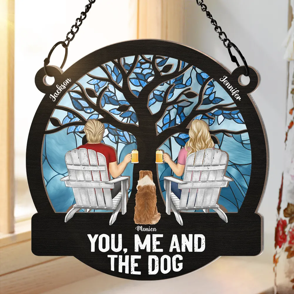 "Raising a Toast Through the Seasons - Custom Couple & Dog Ornament, A Heartwarming Gift for Wife or Husband" - Image 5