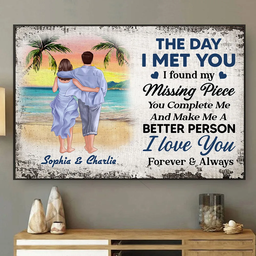 Personalized Beach Couple Poster or Canvas - "The Day I Met You" Romantic Keepsake Gift, Perfect for Couples - Image 4