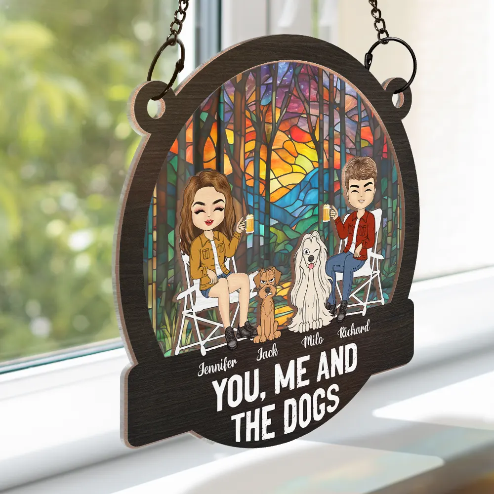 You, Me & the Dog Enjoying a Forest Sunset - Custom Wood & Acrylic Ornament, Perfect for Dog Lovers’ Birthdays or Holiday or valentine's day Gifts - Image 6