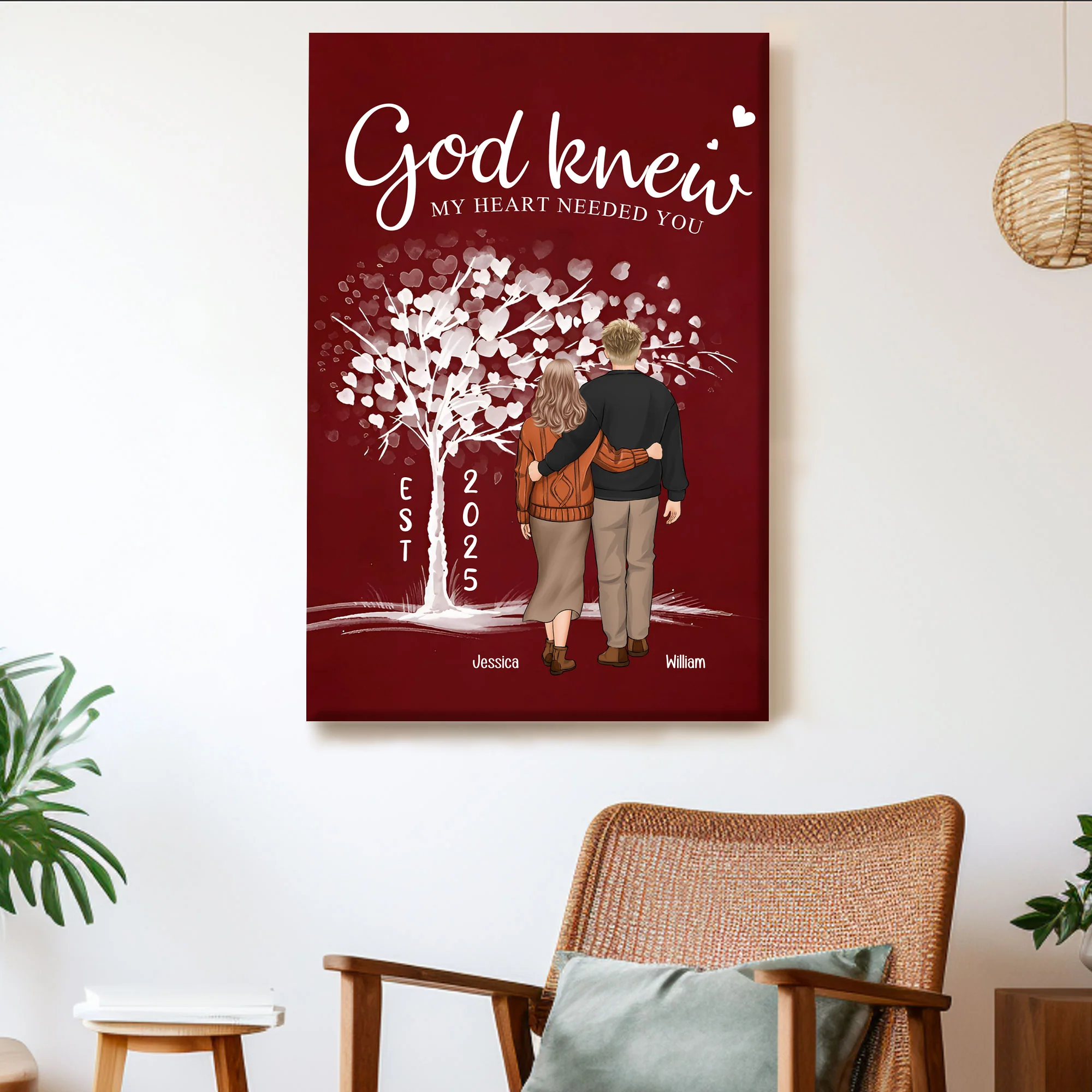 Couple Back Theme Personalized Art – “God Knew My Heart Needed You” Poster or Canvas, Perfect Valentine’s and Anniversary Gift - Image 3