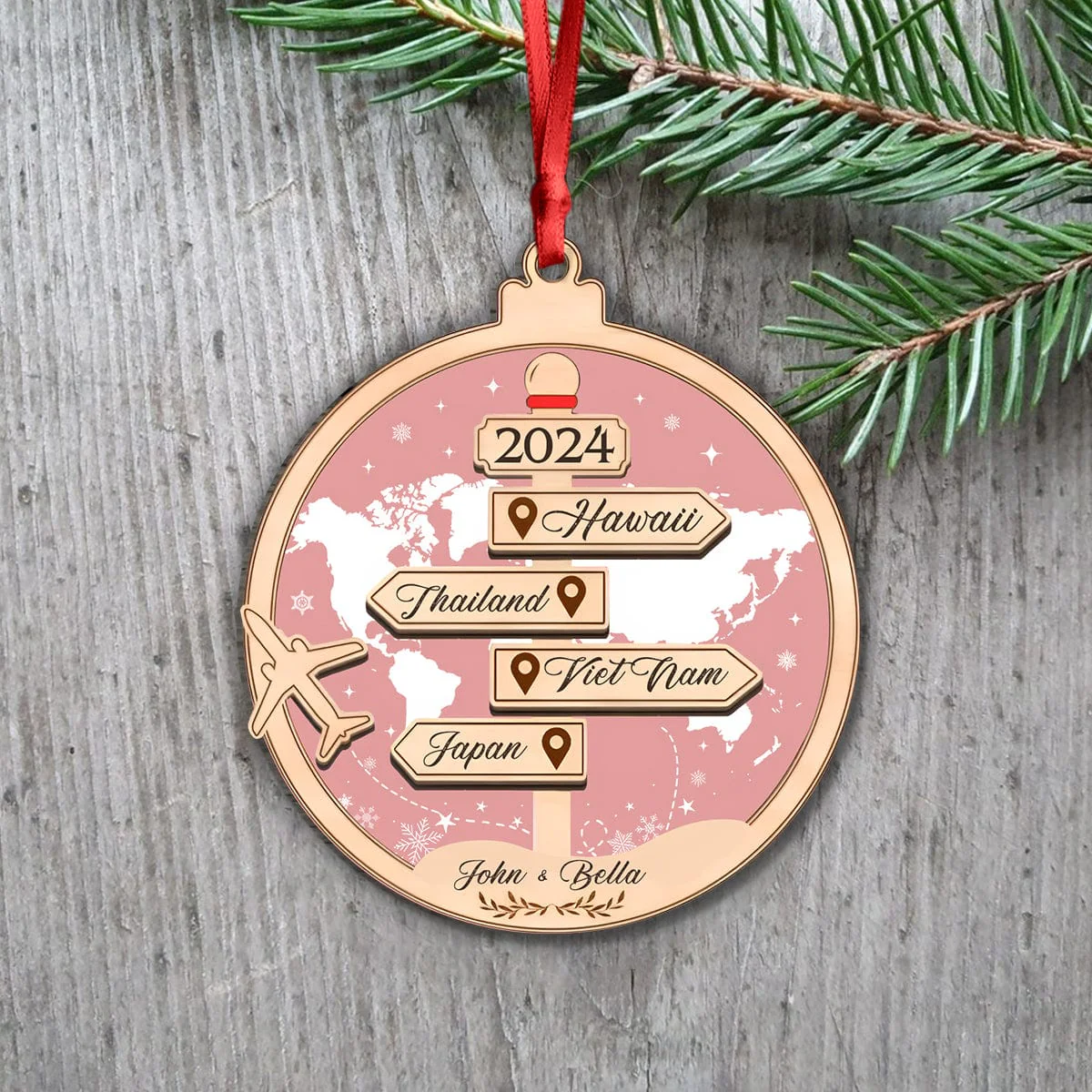 Wooden Travel-Themed Ornament – “Romantic Travel Memories” Personalized Decoration for Valentine’s and Christmas Couples’ Gift - Image 4