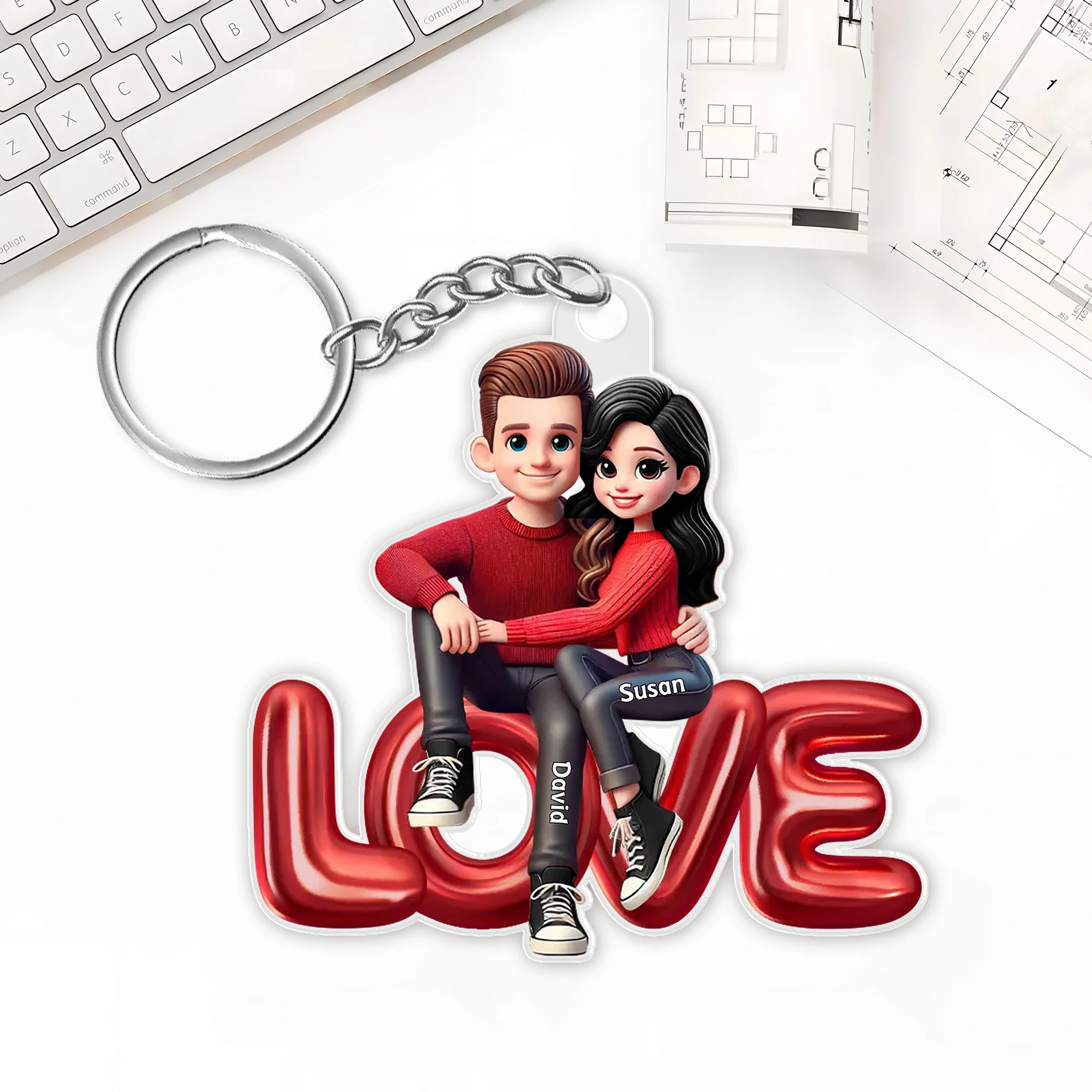 Personalized Couple Acrylic Keychain - Romantic LOVE Design for Special Gifts - Image 2
