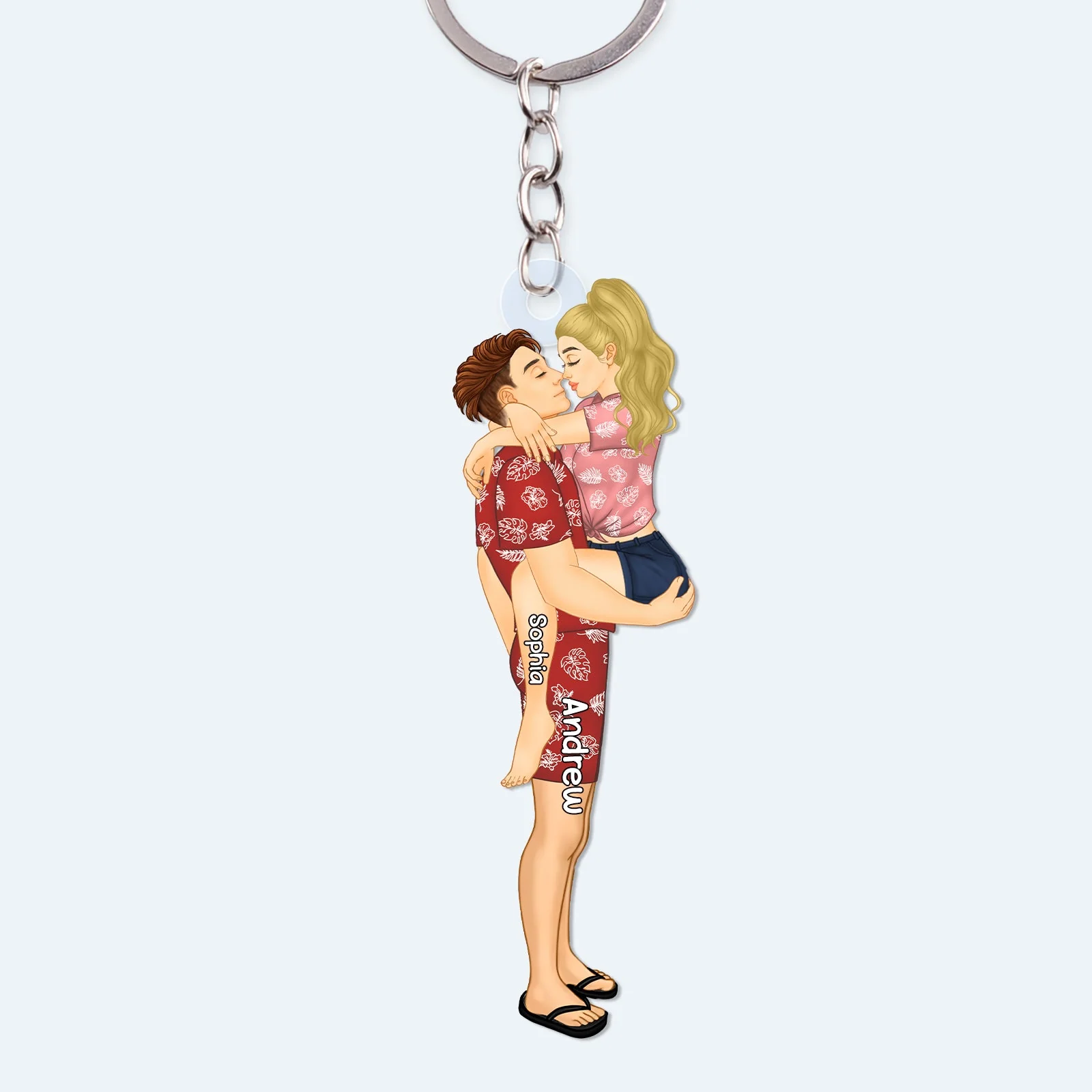 Personalized Couple Acrylic Keychain - Romantic Kissing Design