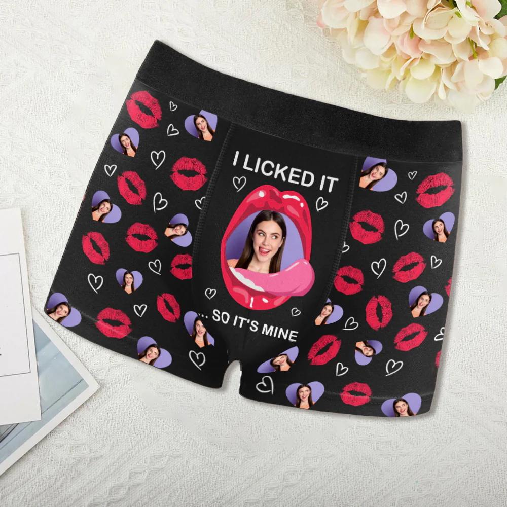 "I Licked It So It’s Mine – Funny Personalized Boxer Briefs for Husband with Your Face" - Image 3