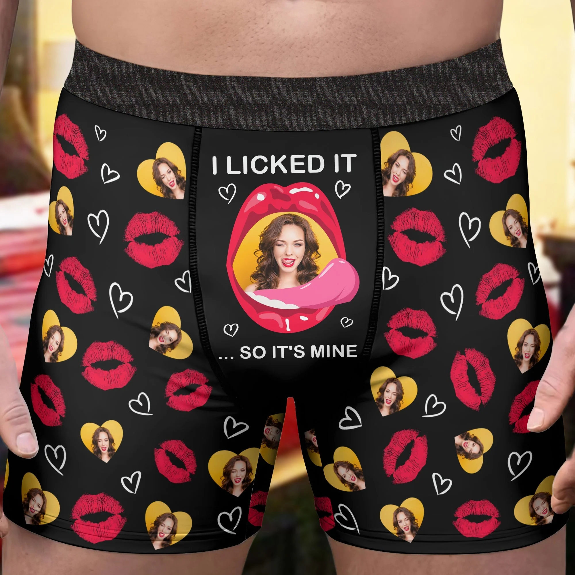 "I Licked It So It’s Mine – Funny Personalized Boxer Briefs for Husband with Your Face" - Image 5