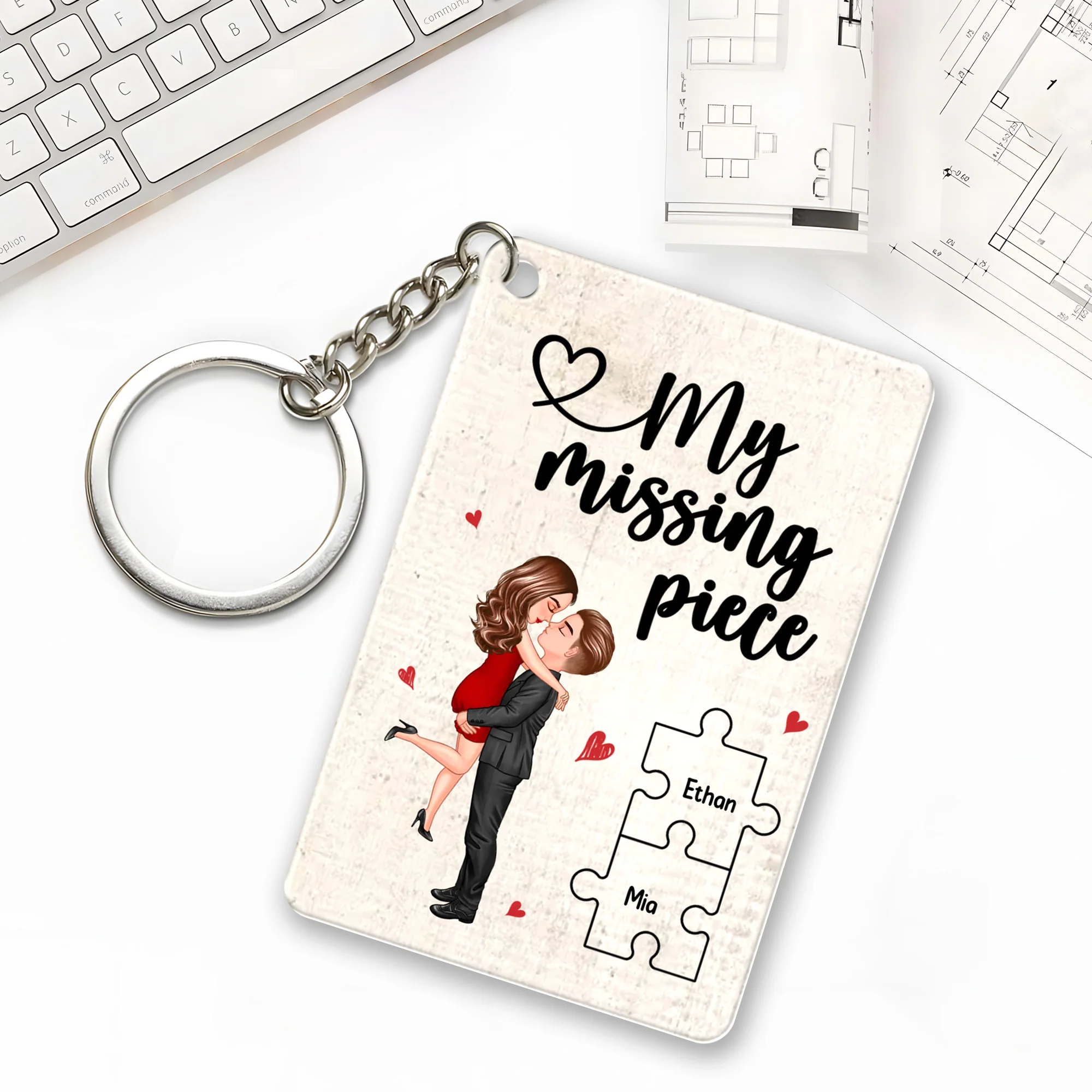My Missing Piece - Couple Embracing Keychain, A Romantic Personalized Gift for Valentine’s Day or Anniversaries - Image 3