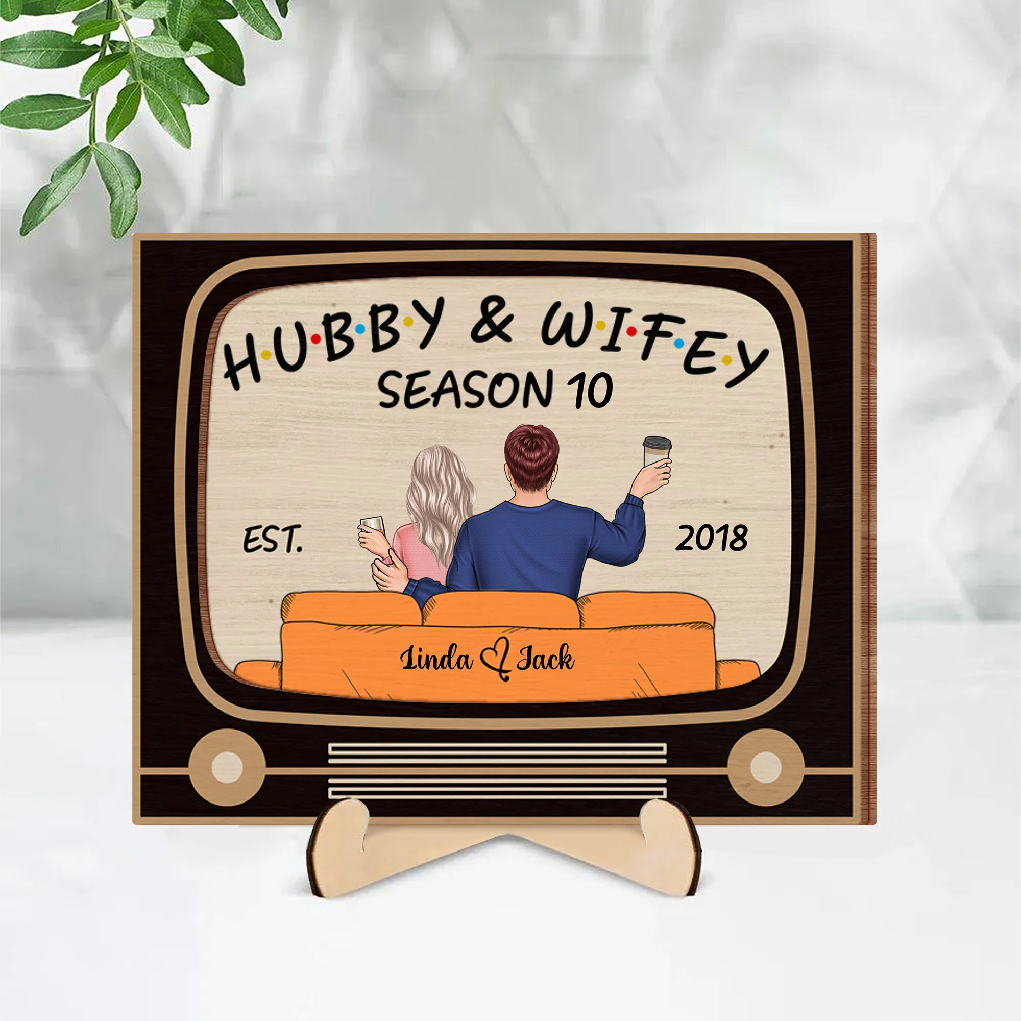 Personalized 2-Layer Wooden Plaque – "Hubby & Wifey Series" Romantic Keepsake