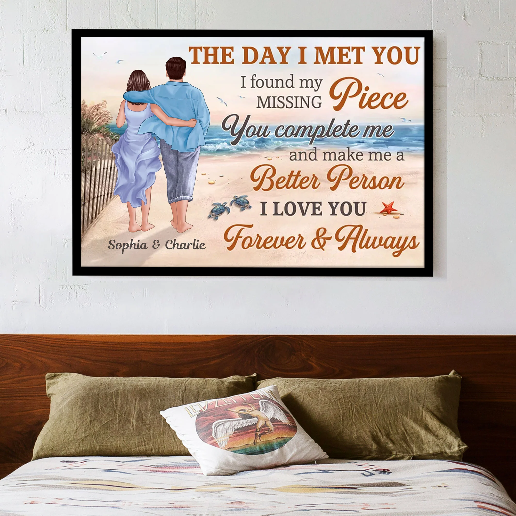 Valentine's Day Couple Embrace on the Beach – Custom Posters, Plaques, Keychains, Ornaments, Pillows & More - Image 5