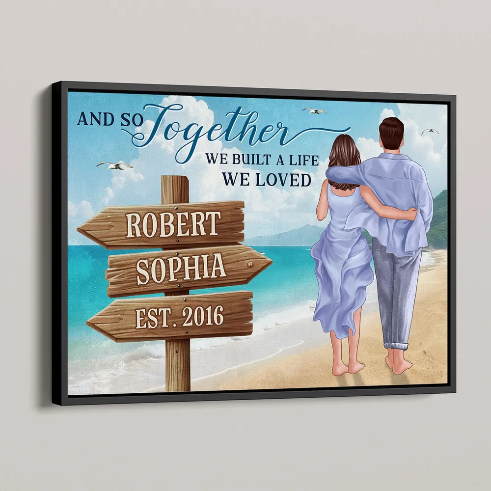 Beach Couple Embracing Scene – Valentine’s Custom Canvas, Plaques, Keychains, Ornaments & More Gift Ideas - Image 2