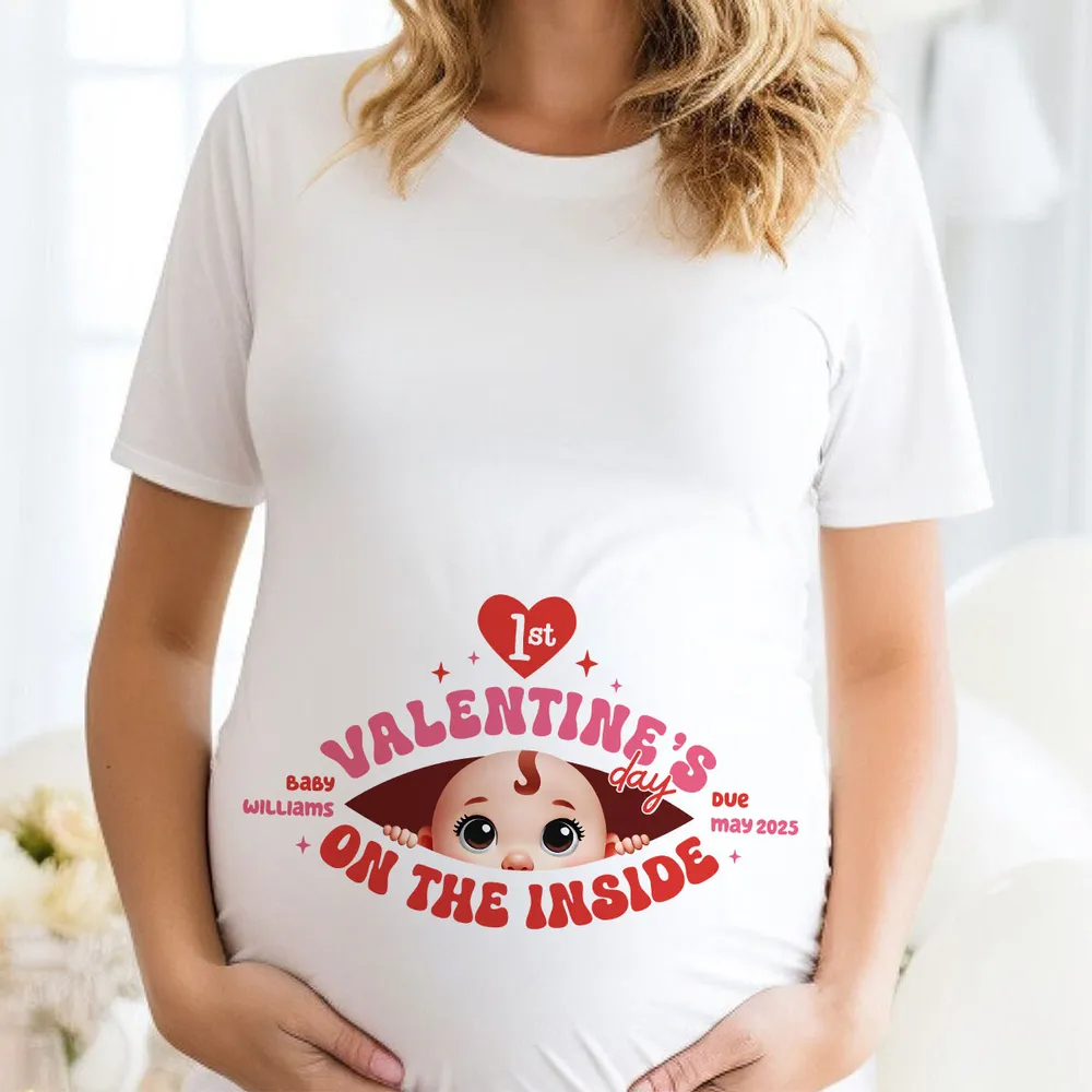 Valentine’s Day Maternity Shirt – Customizable “Baby Is Coming” Classic Tee & Women’s Tee for Expecting Moms - Image 2