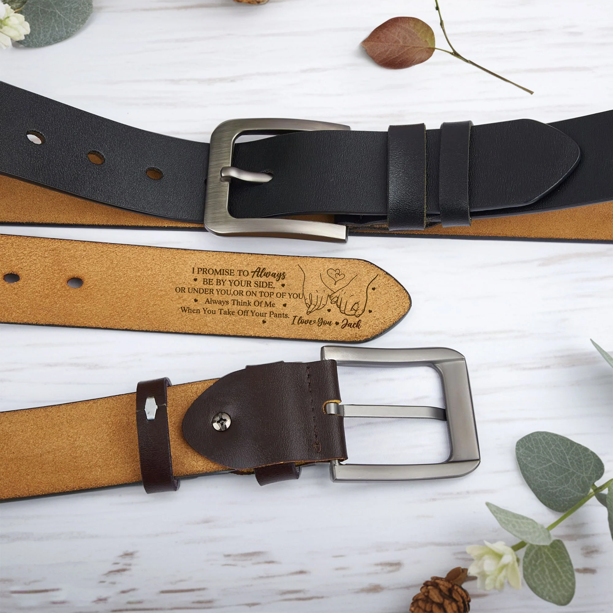 "I Promise To Always Be By Your Side" Personalized Engraved Leather Belt – Perfect Couples Gift - Image 3