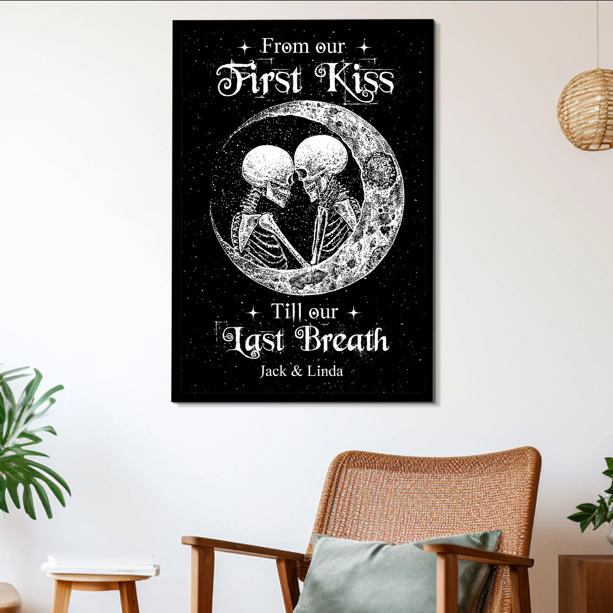 Gothic Couple Canvas – "I Love You to the Moon and Back" Romantic Home Decoration - Image 2