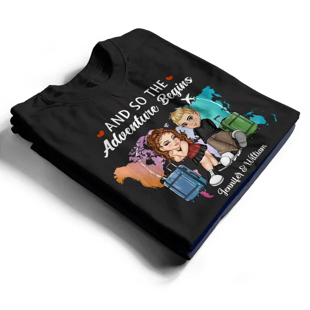 Hubby & Wifey Travel Theme T-Shirt – Personalized Couple Clothing - Image 6