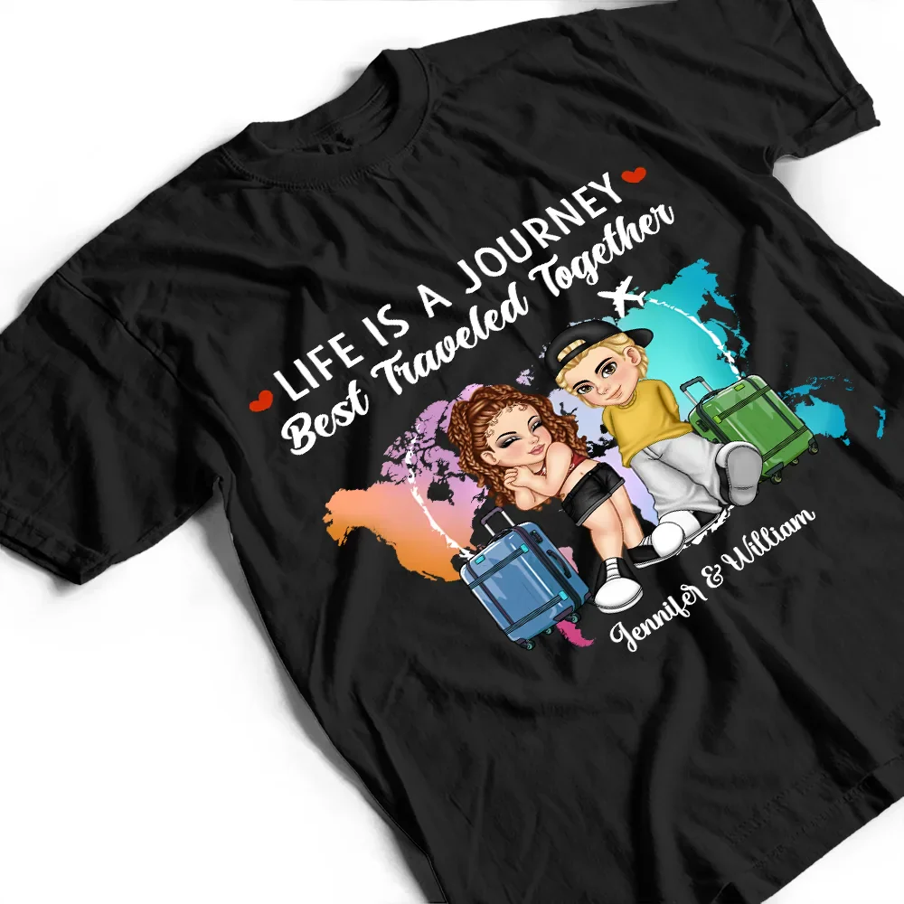 Hubby & Wifey Travel Theme T-Shirt – Personalized Couple Clothing - Image 7