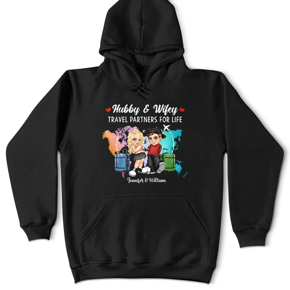 Hubby & Wifey Travel Theme T-Shirt – Personalized Couple Clothing - Image 8