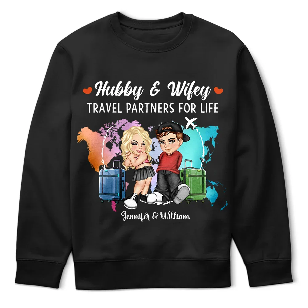 Hubby & Wifey Travel Theme T-Shirt – Personalized Couple Clothing - Image 9