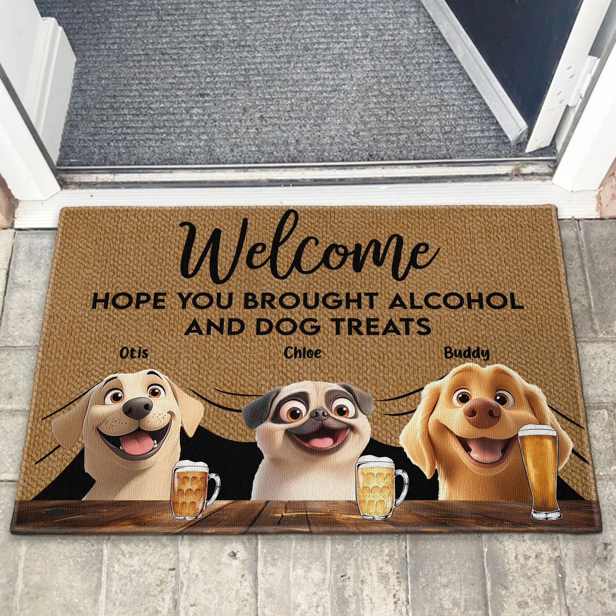 Pet-Themed Doormat – 'Hope You Brought Alcohol and Dog Treats,' Funny Home Decor Gift - Image 8