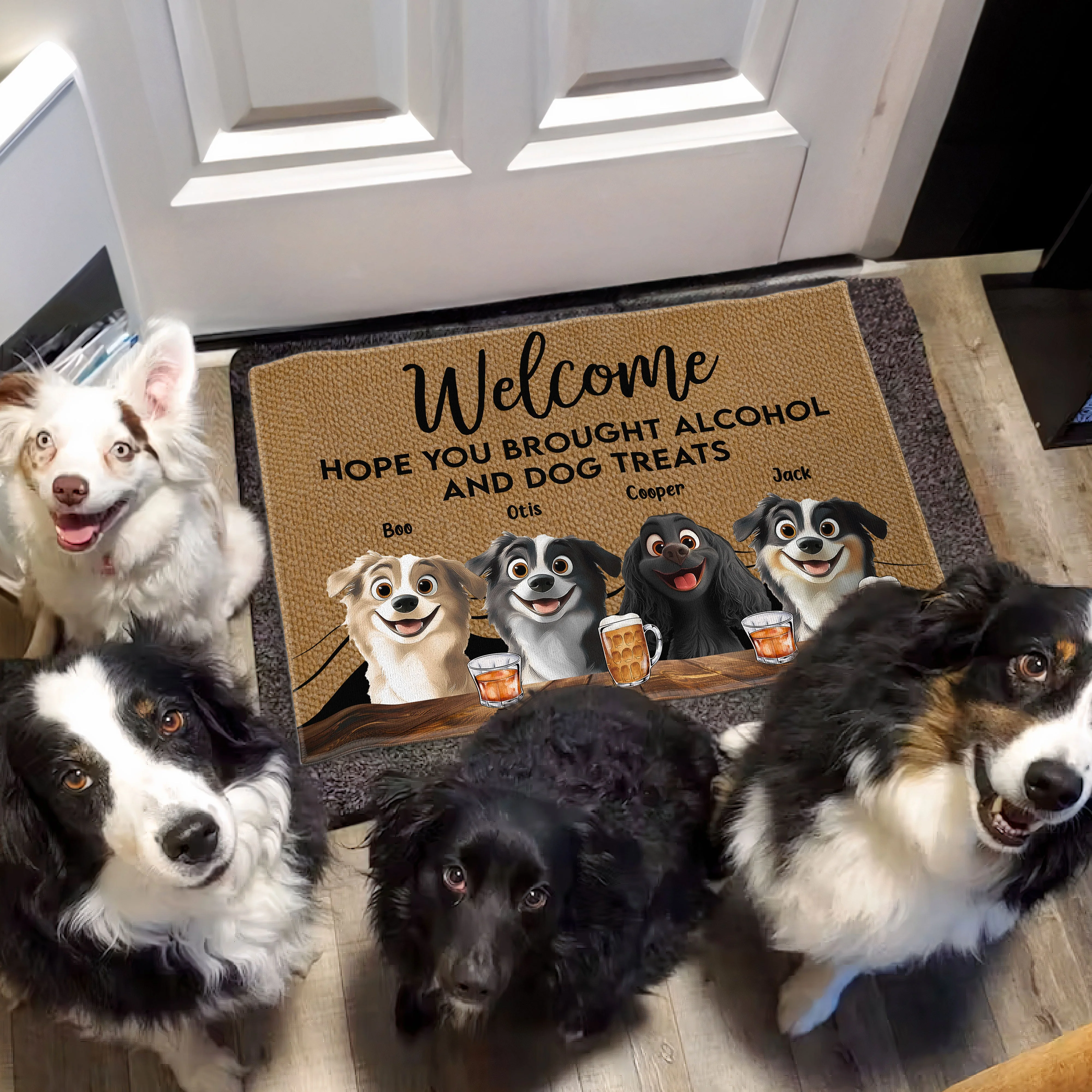 Pet-Themed Doormat – 'Hope You Brought Alcohol and Dog Treats,' Funny Home Decor Gift - Image 9