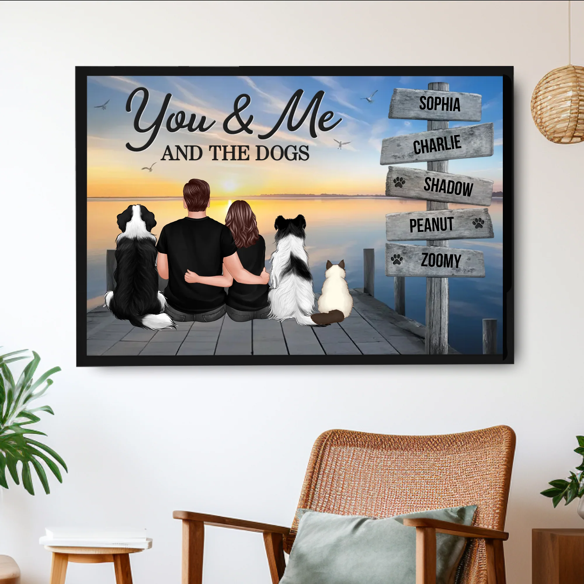 Personalized Couple You Me And The Dogs Cats Poster, Perfect for Home Decoration and Pet Lovers - Image 2