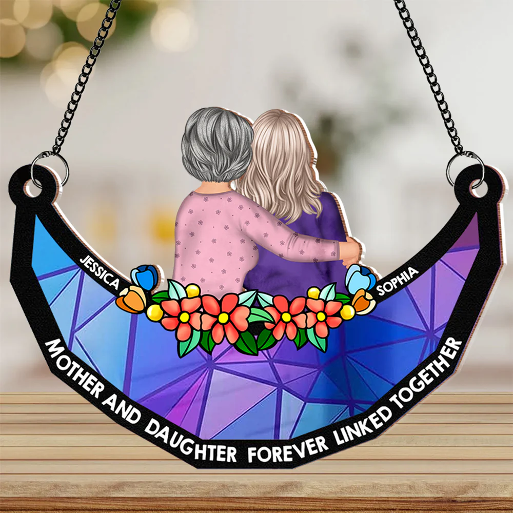 Mother-Daughter Themed Wood and Acrylic Layered Ornament – Warm Hug Design, Personalized Gift for Mother or Daughter - Image 8