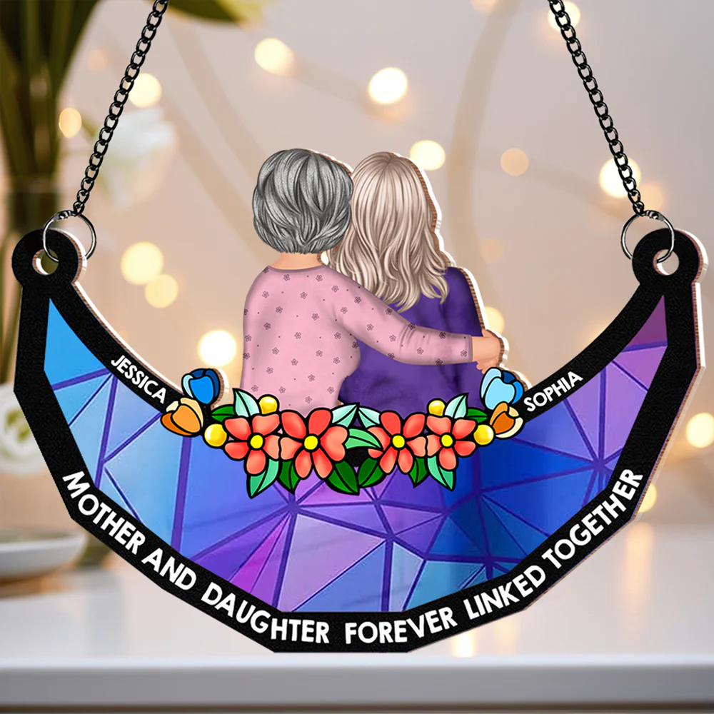 Mother-Daughter Themed Wood and Acrylic Layered Ornament – Warm Hug Design, Personalized Gift for Mother or Daughter - Image 9
