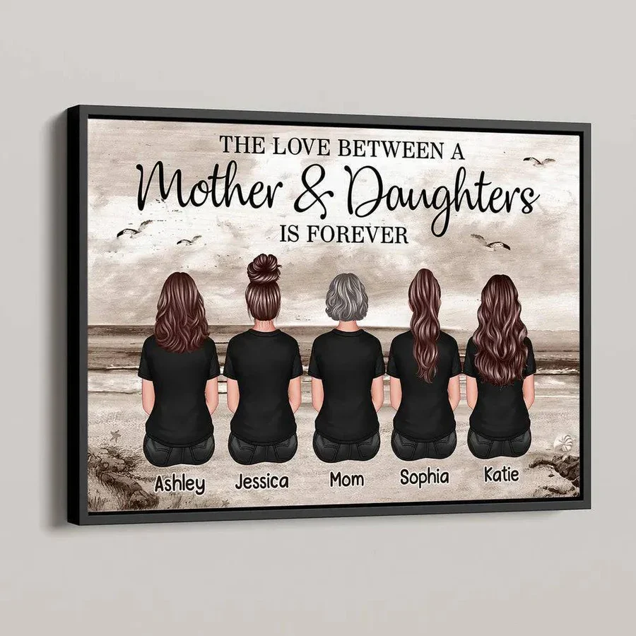 Mother & Daughters Beach Back View – Personalized Poster, Sentimental Decor for Valentine's Day or Mother's Day - Image 5