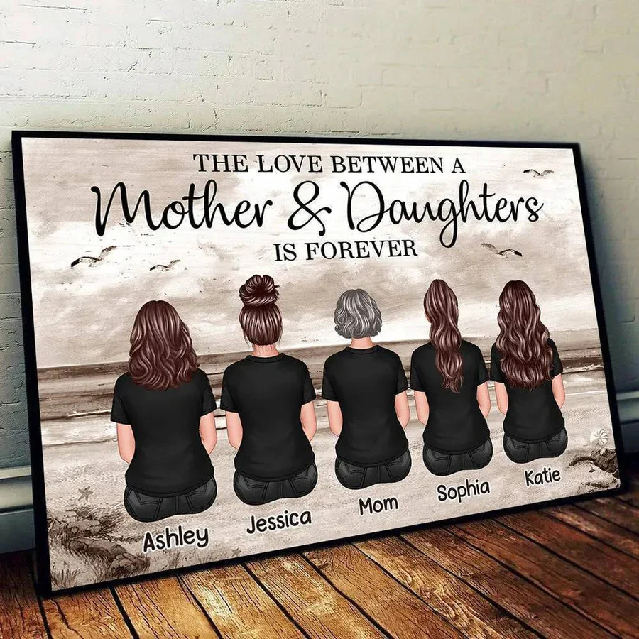 Mother & Daughters Beach Back View – Personalized Poster, Sentimental Decor for Valentine's Day or Mother's Day - Image 7