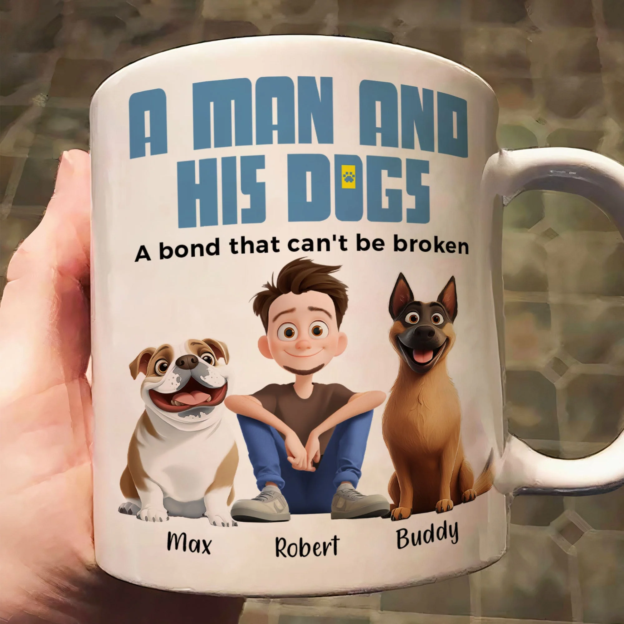 Heartwarming Pet-Themed Mug – Personalized 'A Man and His Dogs' Design, Ideal Gift for Dog Owners - Image 4