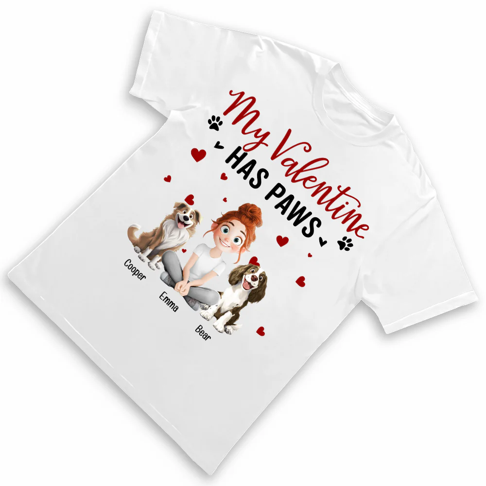 'My Valentine Has Paws' Pet-Themed Classic Tee – Valentine's Day Gift for Pet Lovers, Available as Women Tee, Hoodie, and Sweatshirt - Image 2