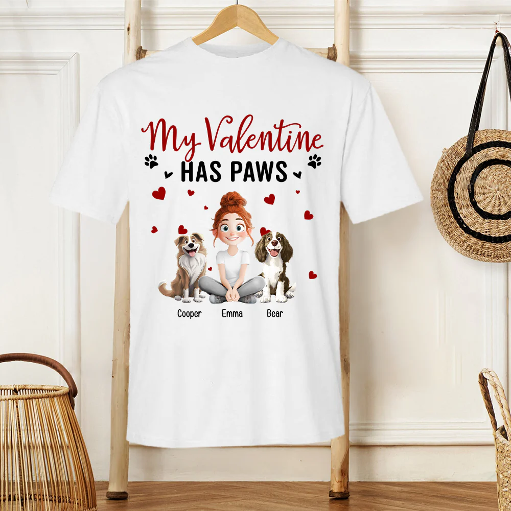 'My Valentine Has Paws' Pet-Themed Classic Tee – Valentine's Day Gift for Pet Lovers, Available as Women Tee, Hoodie, and Sweatshirt - Image 3