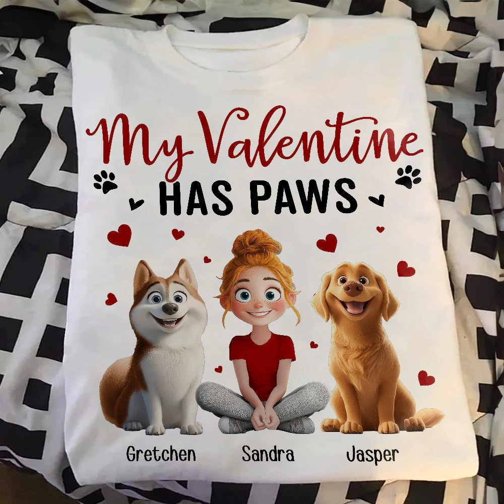 'My Valentine Has Paws' Pet-Themed Classic Tee – Valentine's Day Gift for Pet Lovers, Available as Women Tee, Hoodie, and Sweatshirt - Image 4