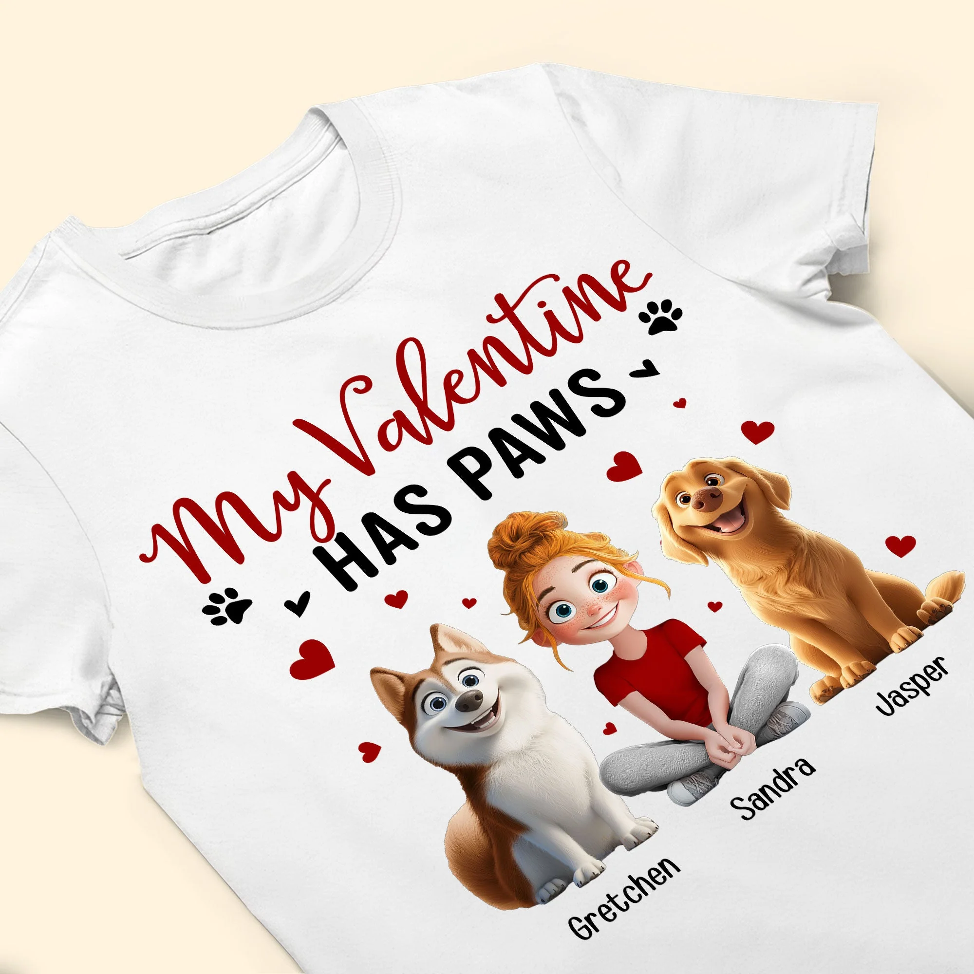 'My Valentine Has Paws' Pet-Themed Classic Tee – Valentine's Day Gift for Pet Lovers, Available as Women Tee, Hoodie, and Sweatshirt - Image 8