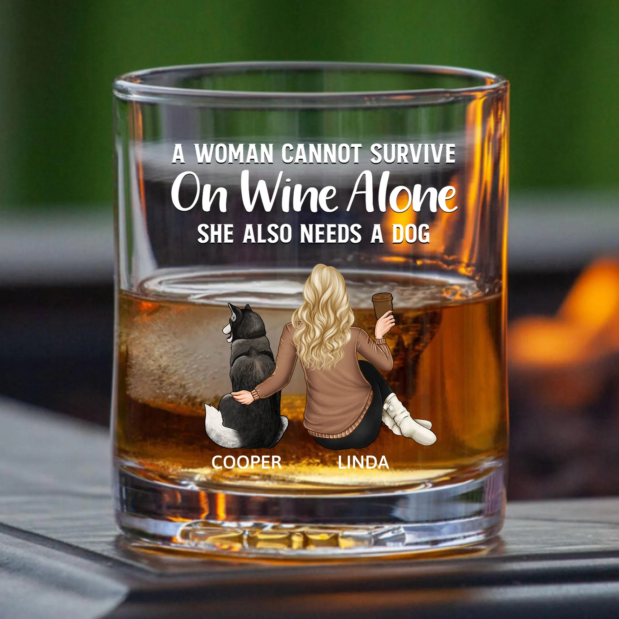 Personalized Whiskey Glass with Pet and Owner Back View – 'She Also Needs a Dog' Warm Quote Design - Image 3