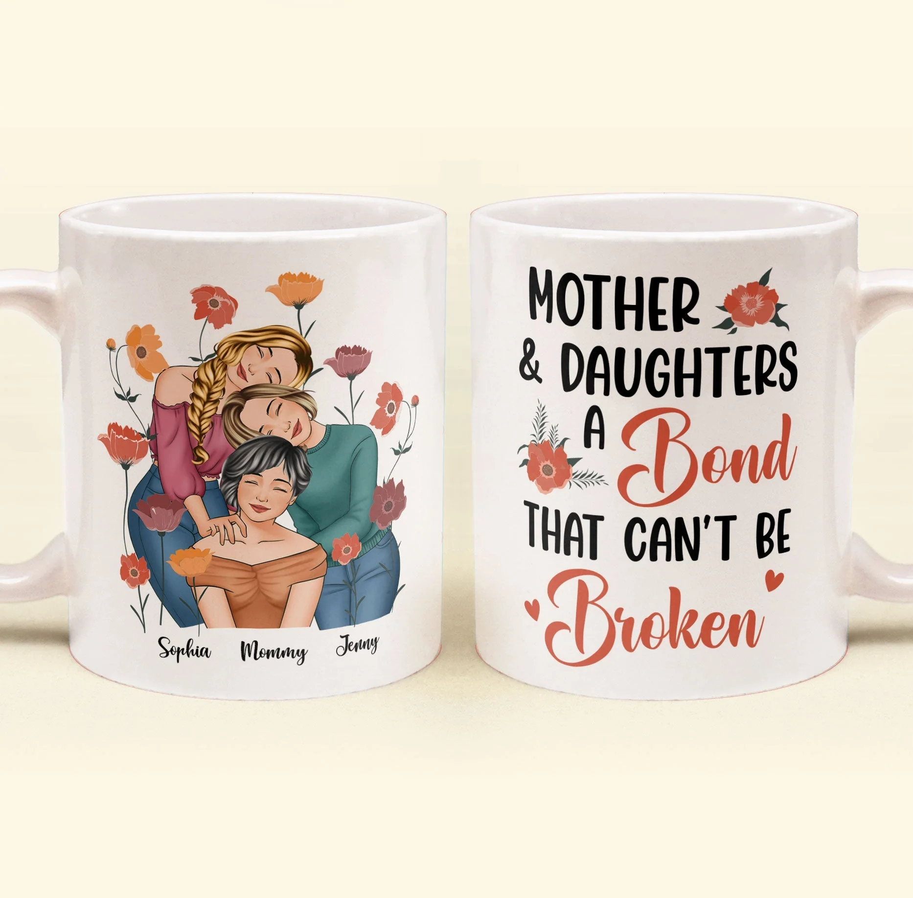 Personalized Gift for Mother or Daughter – Ceramic Mug Featuring Hugging Scene with 'First Our Mother, Forever Our Friend' - Image 7