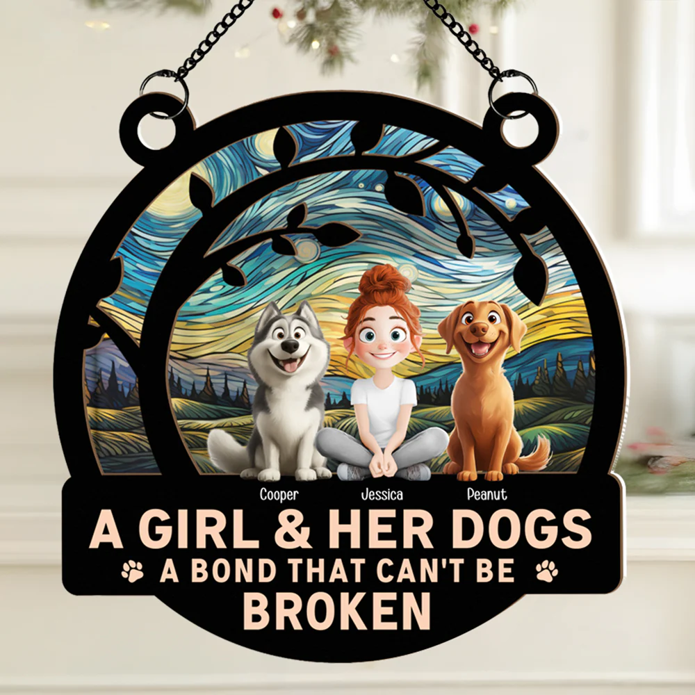 A Girl & Her Dogs - A Bond That Can’t Be Broken, Custom Wood and Acrylic Layered Ornament, Perfect Gift for Dog Lovers - Personalized Pet Memorial Gift for Mother’s Day, Pet Birthdays, and More! - Image 3