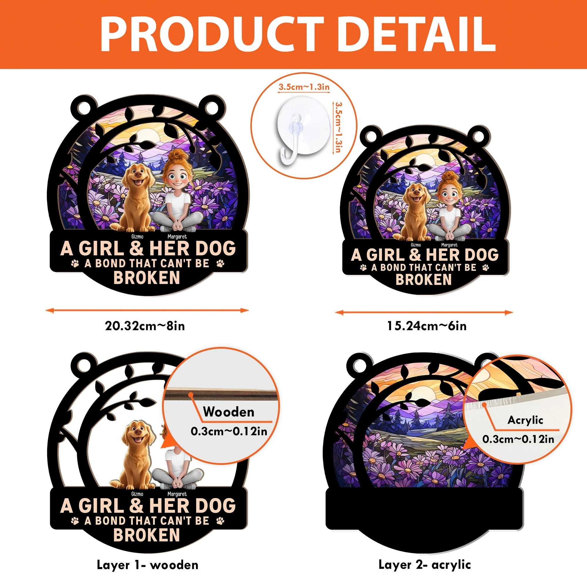 A Girl & Her Dogs - A Bond That Can’t Be Broken, Custom Wood and Acrylic Layered Ornament, Perfect Gift for Dog Lovers - Personalized Pet Memorial Gift for Mother’s Day, Pet Birthdays, and More! - Image 9