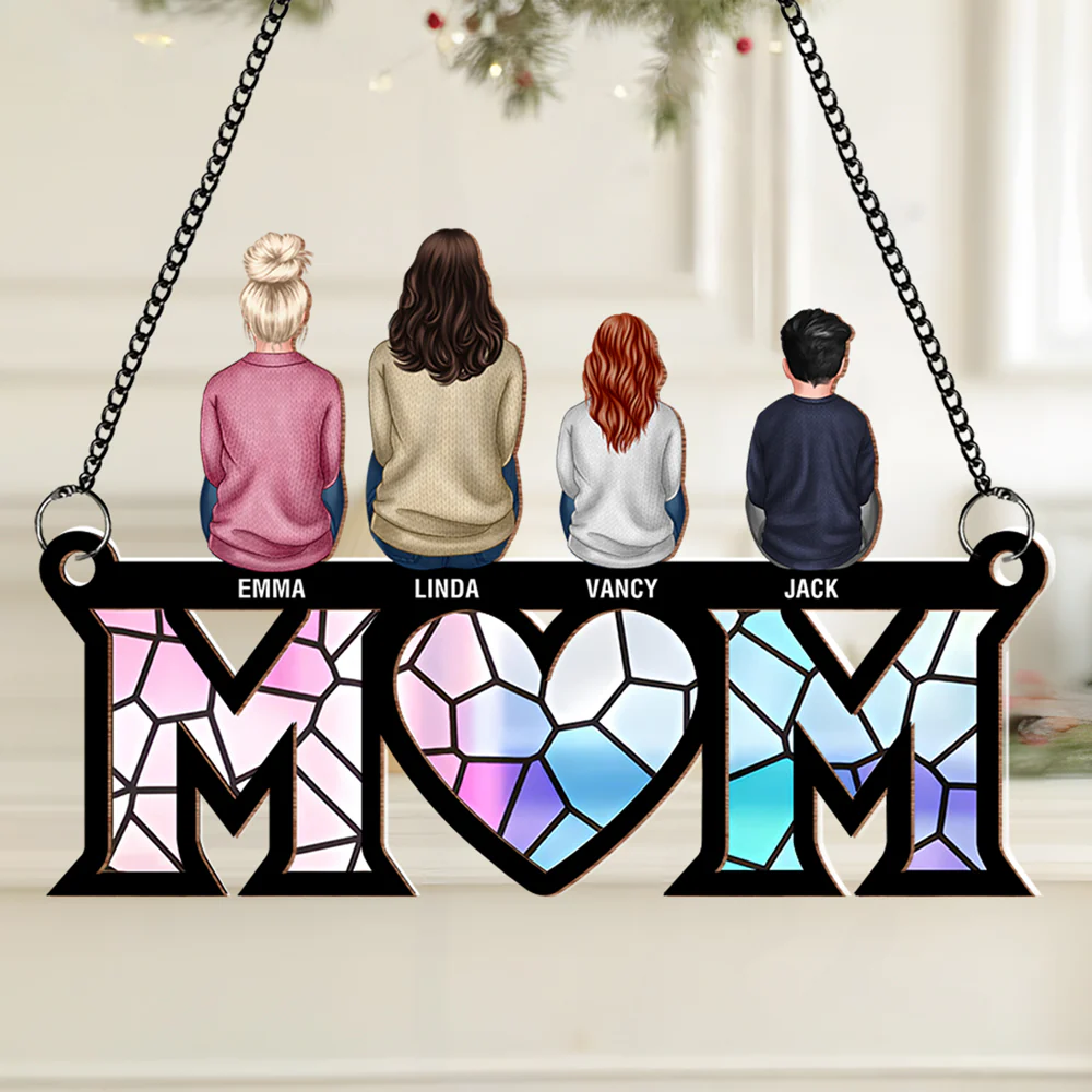 Custom Wood & Acrylic Ornament with Heartwarming Mother-Kids Design - Image 2