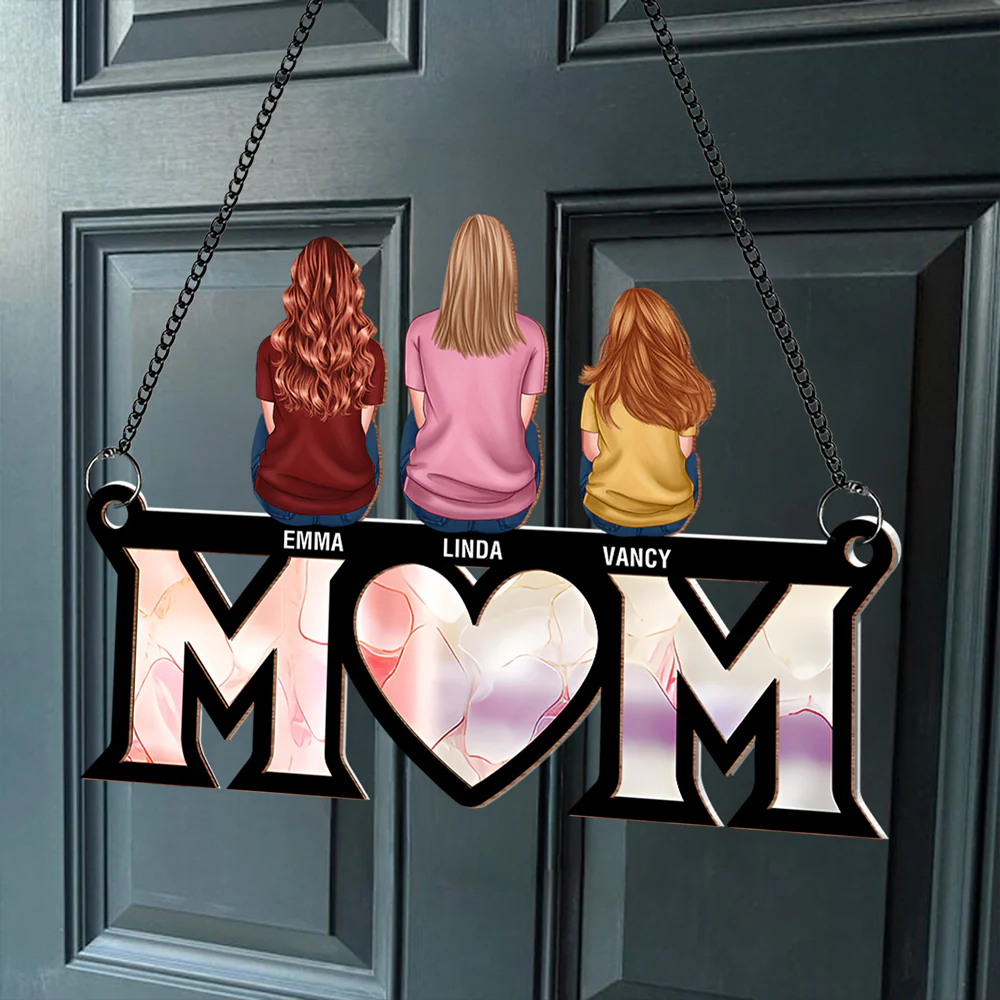 Custom Wood & Acrylic Ornament with Heartwarming Mother-Kids Design - Image 3
