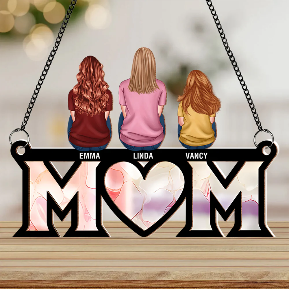Custom Wood & Acrylic Ornament with Heartwarming Mother-Kids Design - Image 4
