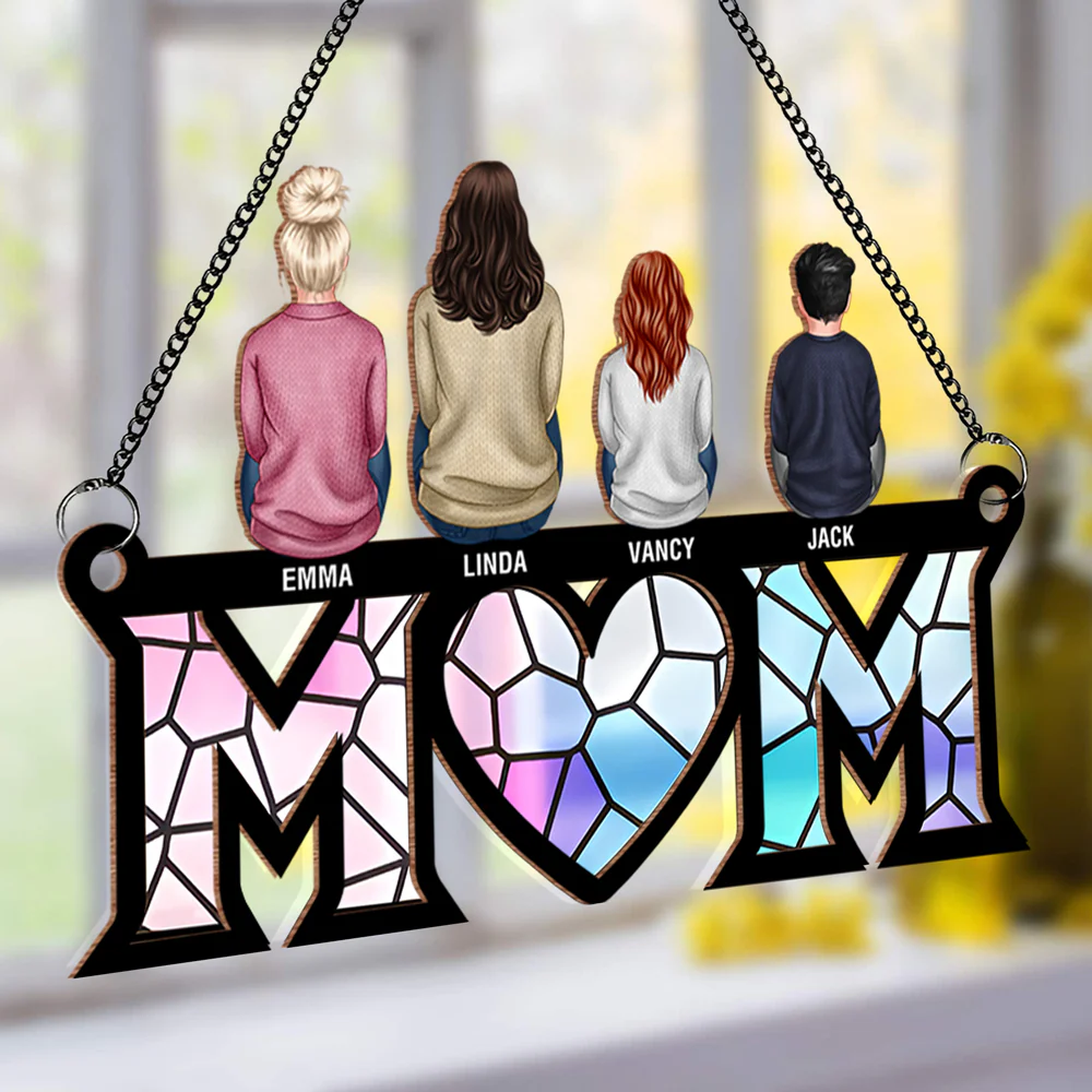 Custom Wood & Acrylic Ornament with Heartwarming Mother-Kids Design - Image 5