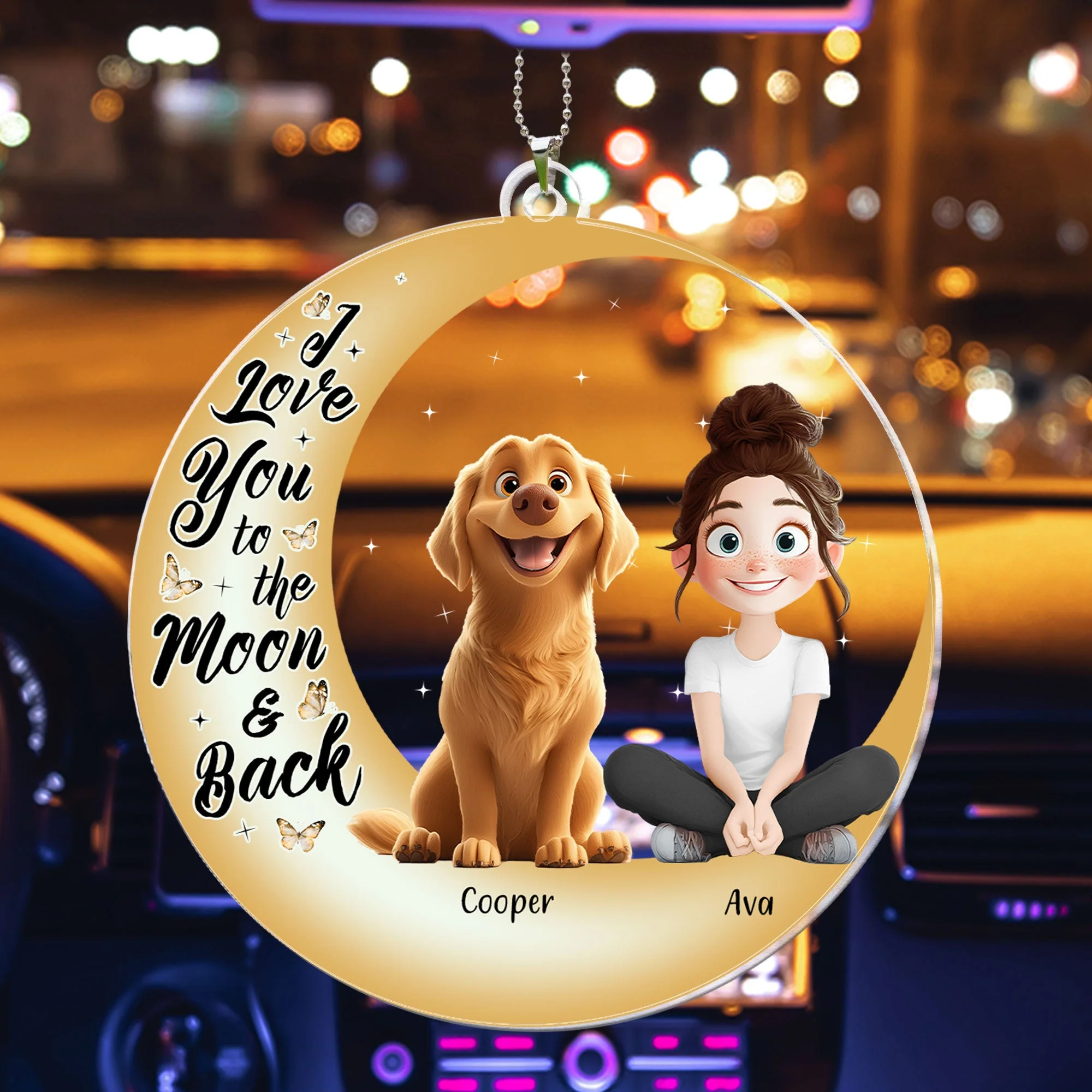 I Love You to the Moon and Back – Custom Acrylic Ornament Featuring You and Your Dog – Perfect Gift for Valentine’s Day or Pet Families - Image 6